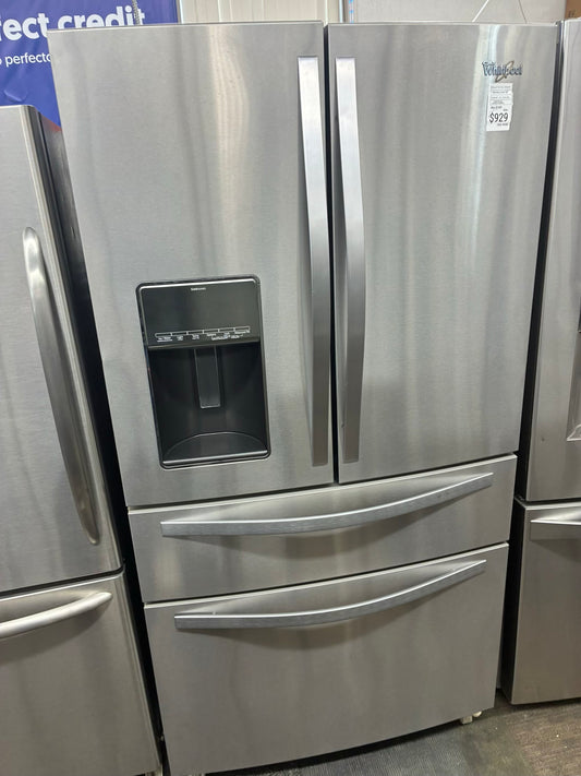 WHIRLPOOL French four door refrigerator stainless steel 36” ice maker water dispenser