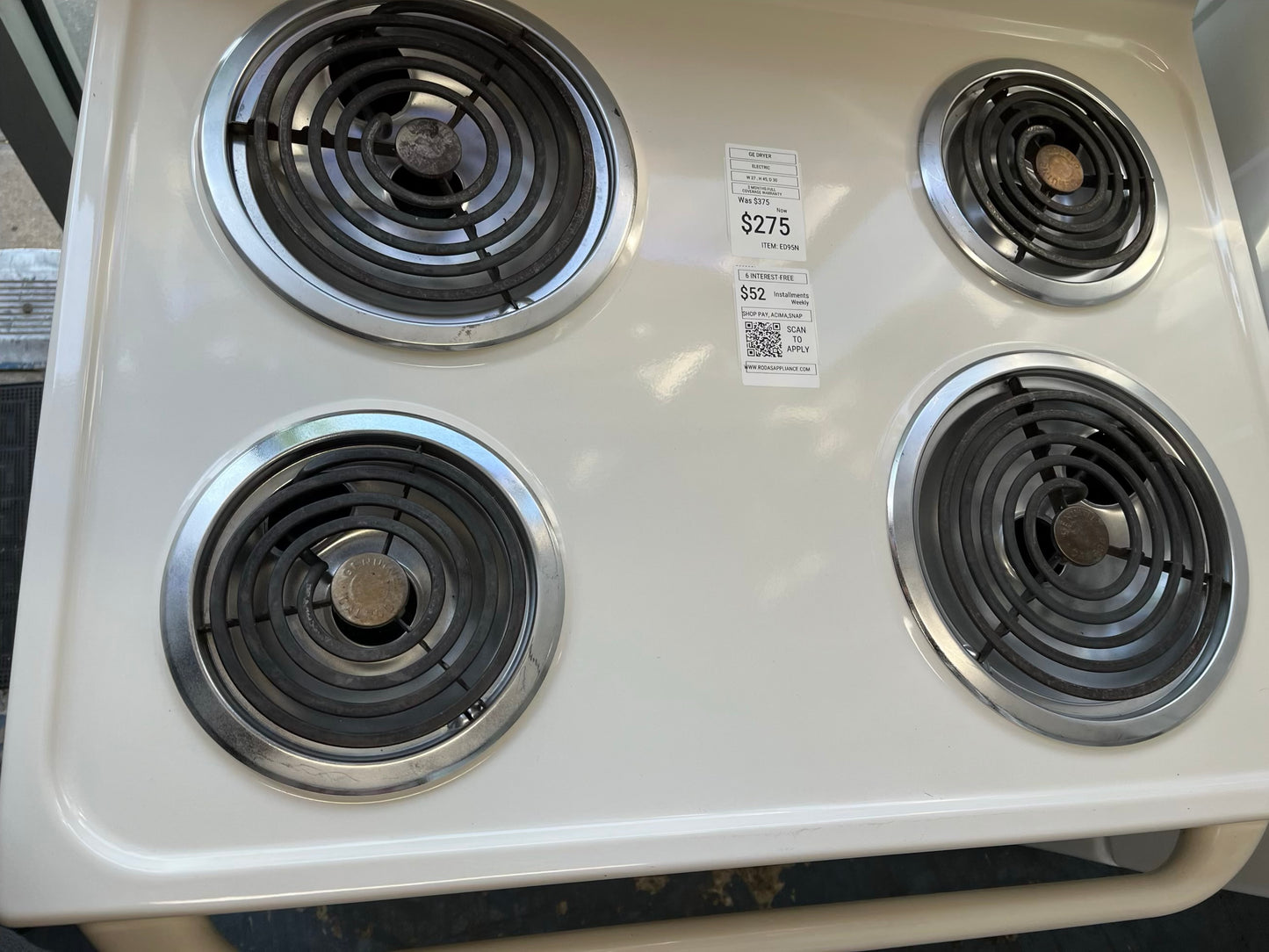 ^ ITEM #ER95N GE electric bisque coil range 4 burner 30 inch