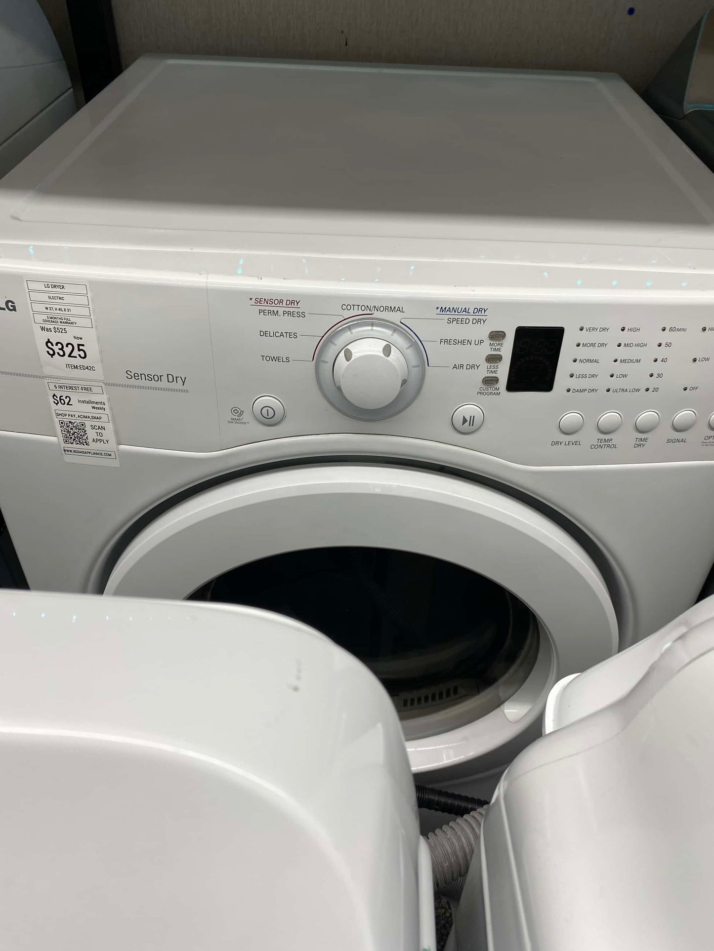 ITEM #ED42C LG front load electric dryer 220v large capacity stackable 27”