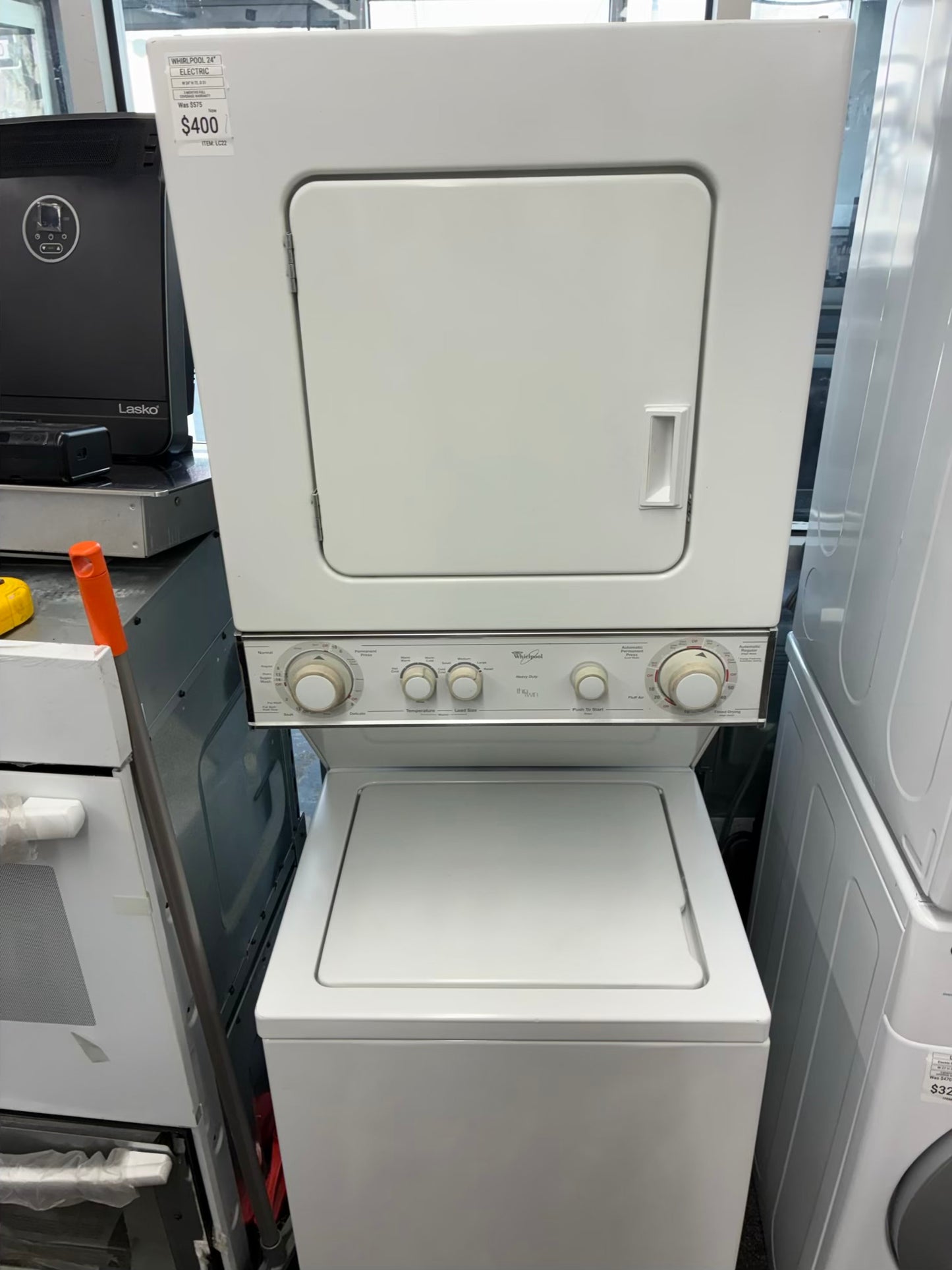 whirlpool laundry center  washer and dryer set electric stackable 24”