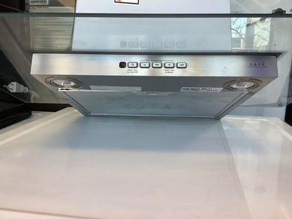 Ge cafe wall mount glass canopy chimney Hood whit 350 cfm  blower and dual halogen cooktop lighting stainless steel Range hood