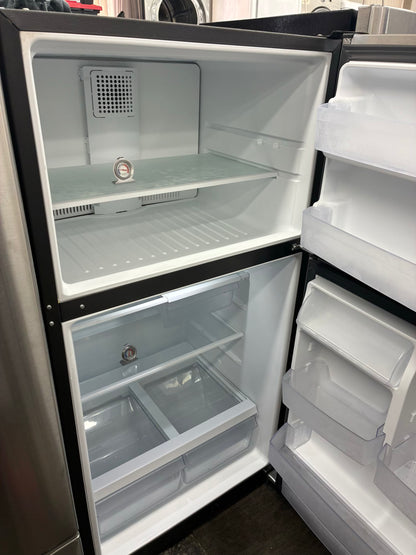 GE top freezer refrigerator stainless steel 33”